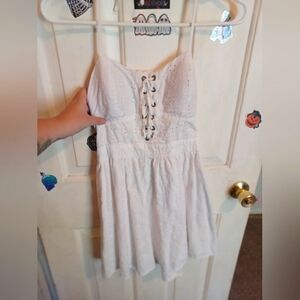 White Lace Up Front Summer Dress
